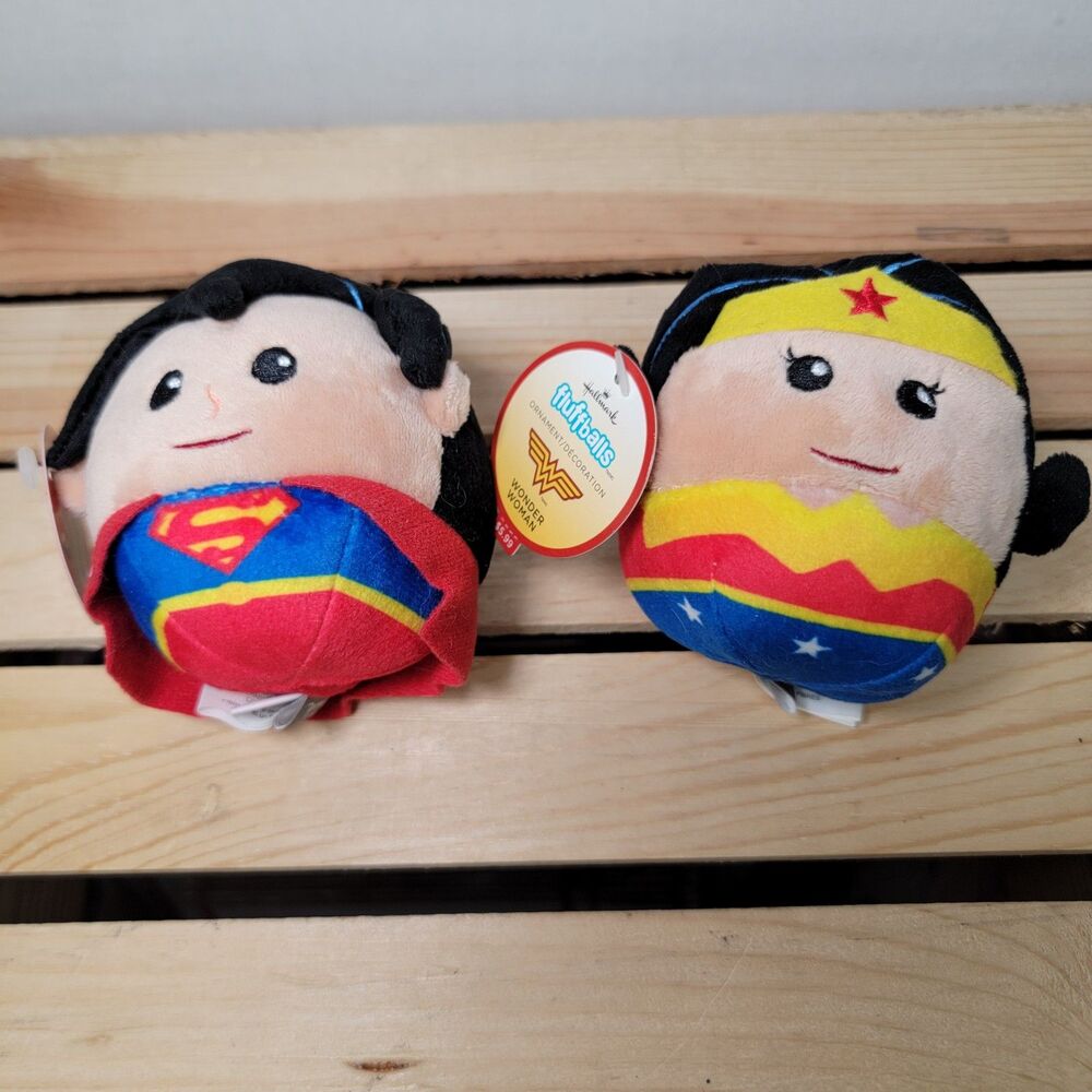 Set of 2 DC Comics Hallmark Fluffballs: Superman & Wonder Woman - NWT